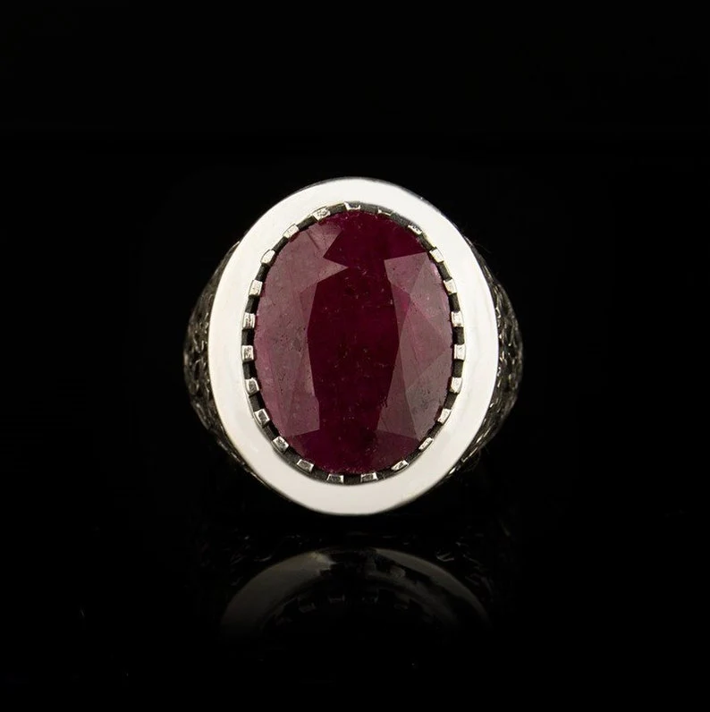 RARE PRINCE by CARAT SUTRA | Unique Designed Turkish Style Heavy Ring with Natural Red Ruby | 22kt Gold Micron Plated 925 Sterling Silver Oxidized Ring | Men's Jewelry | With Certificate of Authenticity and 925 Hallmark - Image 5