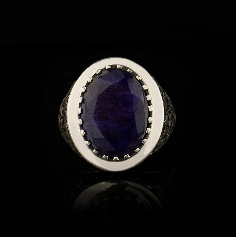 RARE PRINCE by CARAT SUTRA | Unique Designed Turkish Style Ring with S Sapphire, 925 Sterling Silver Oxidized Ring | Men's Jewelry | With Certificate of Authenticity and 925 Hallmark - Image 2