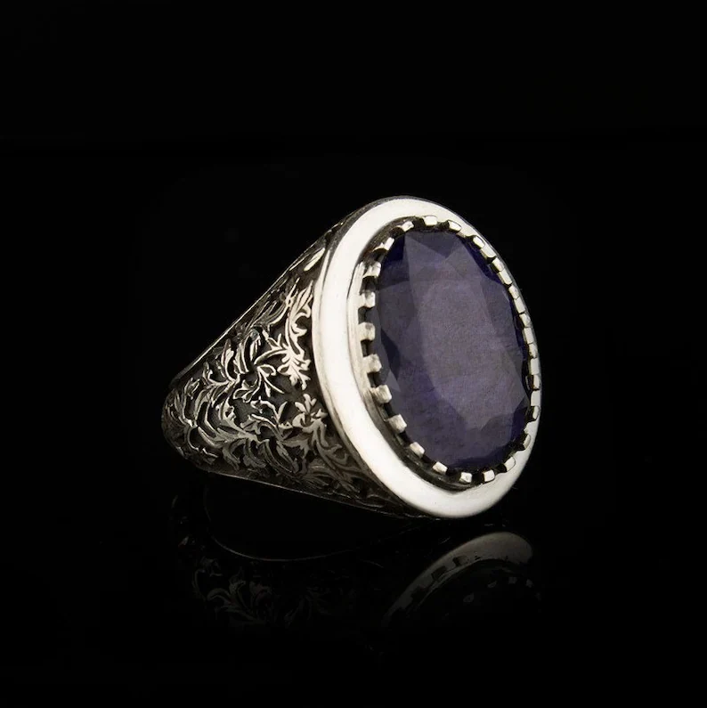 RARE PRINCE by CARAT SUTRA | Unique Designed Turkish Style Ring with S Sapphire, 925 Sterling Silver Oxidized Ring | Men's Jewelry | With Certificate of Authenticity and 925 Hallmark - Image 3
