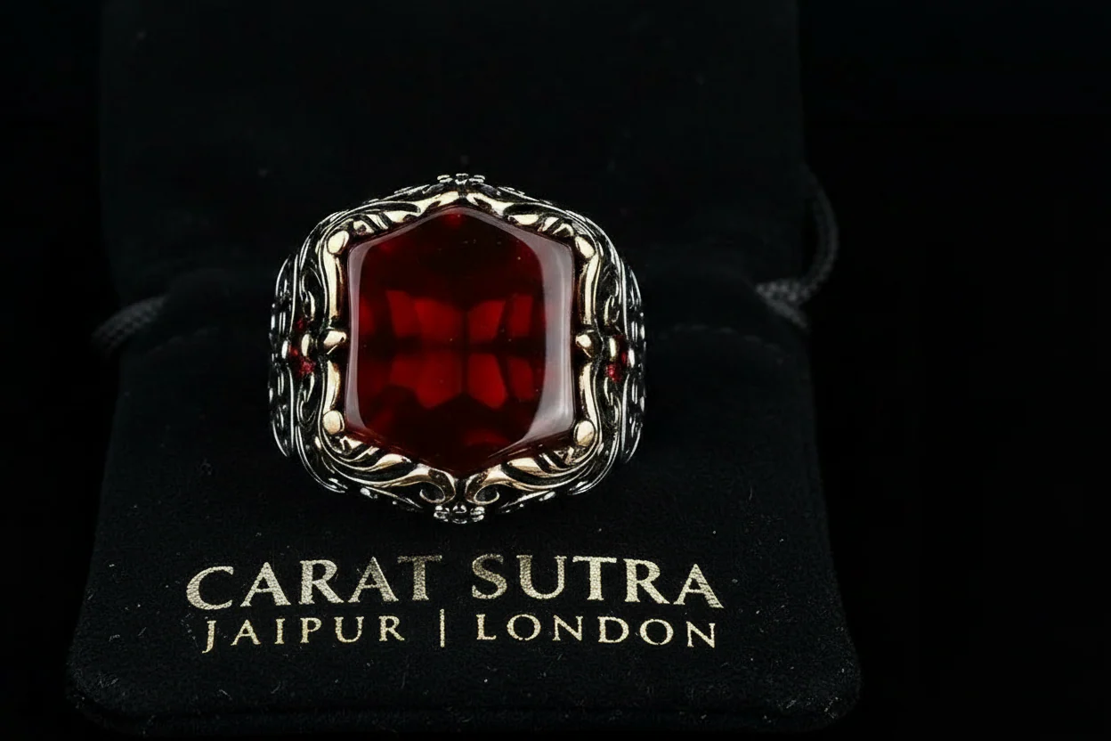 RARE PRINCE by CARAT SUTRA | Unique Turkish Style Ring with Natural Red Agate | 925 Sterling Silver Oxidized Ring | Men's Jewelry | With Certificate of Authenticity and 925 Hallmark - Image 2