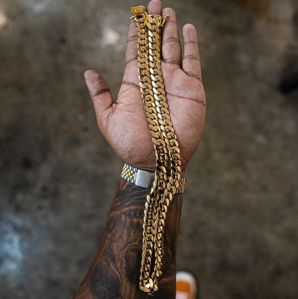 RARE PRINCE by CARAT SUTRA | 12mm Wide Solid Miami Cuban Link Chain | 22kt Gold Micron Plated 925 Sterling Silver Chain | Men's Jewelry | With Certificate of Authenticity and 925 Hallmark - Image 6