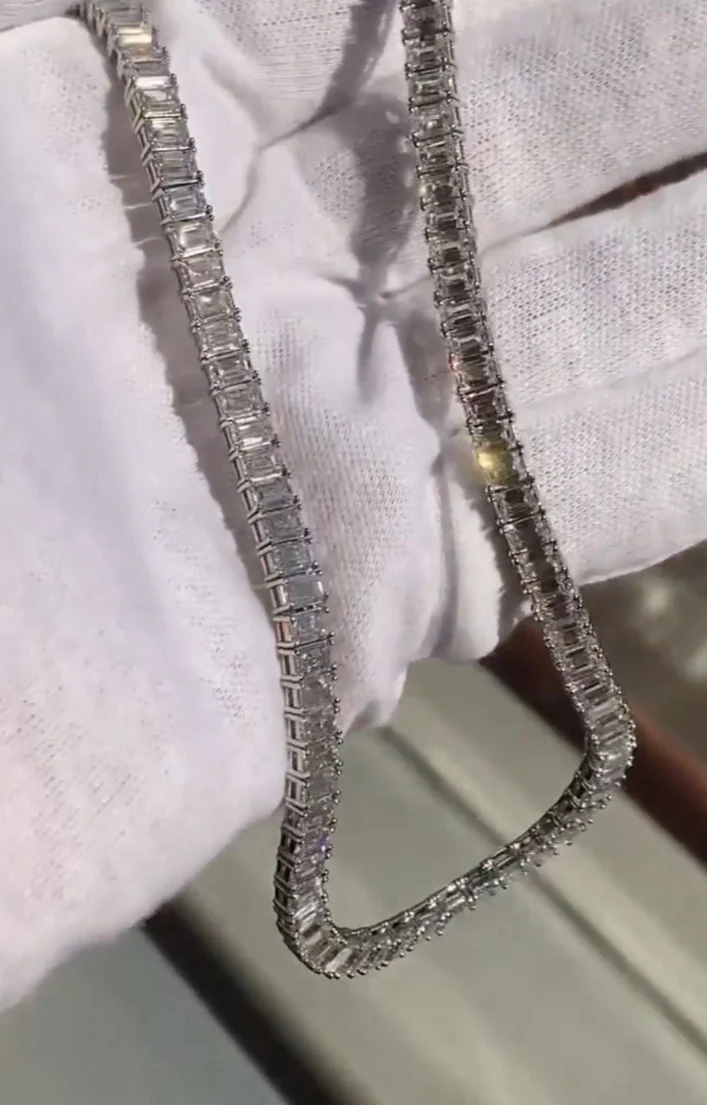 Long Tennis Chain Studded with AAA+ Swarovski Diamonds | 925 Sterling Silver Chain | Men's Jewelry | With Certificate of Authenticity and 925 Hallmark