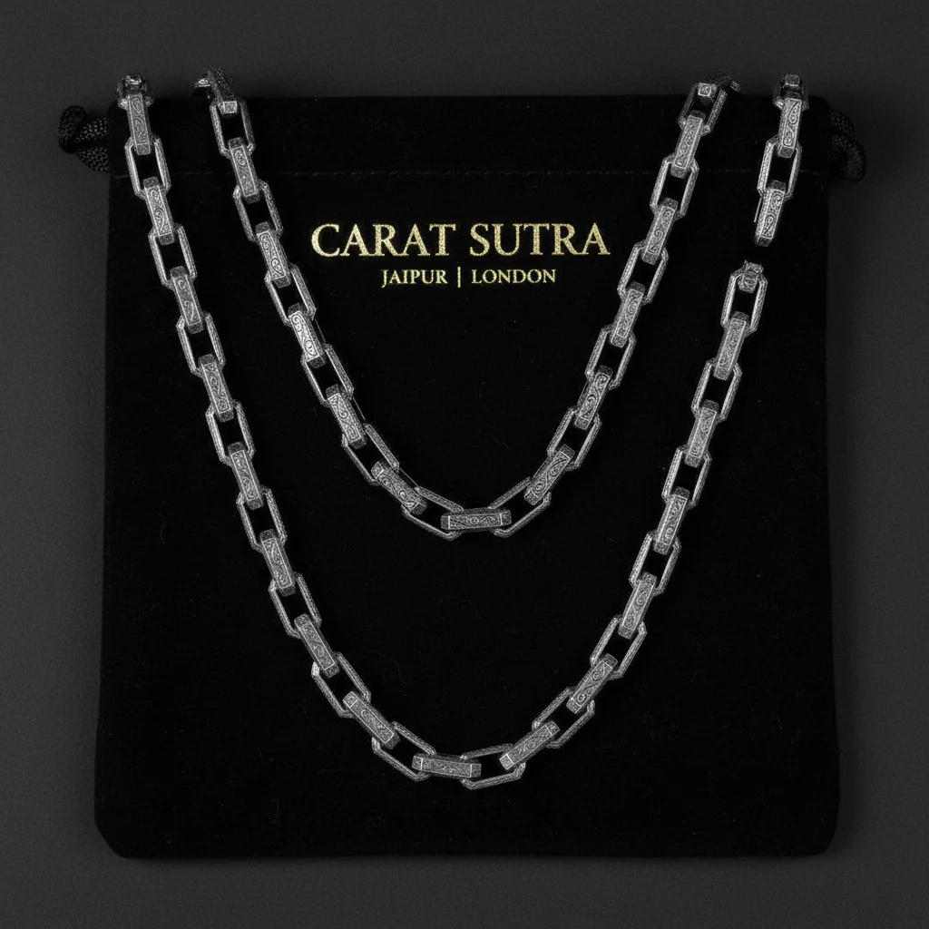 RARE PRINCE by CARAT SUTRA | Unique Vintage Artistry Ancient Oxidized Chain | 925 Sterling Silver Chain | Men's Jewelry | With Certificate of Authenticity and 925 Hallmark - Image 3