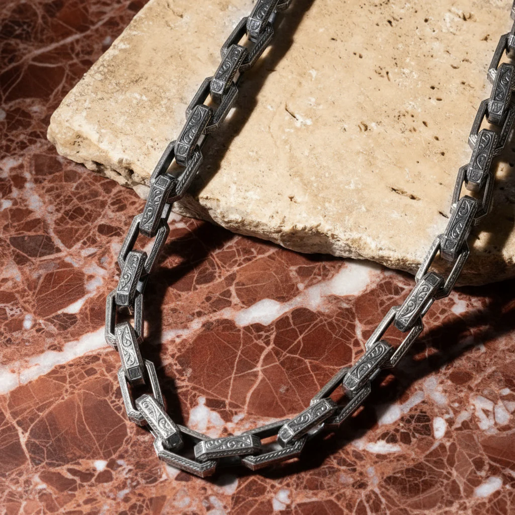 RARE PRINCE by CARAT SUTRA | Unique Vintage Artistry Ancient Oxidized Chain | 925 Sterling Silver Chain | Men's Jewelry | With Certificate of Authenticity and 925 Hallmark - Image 4