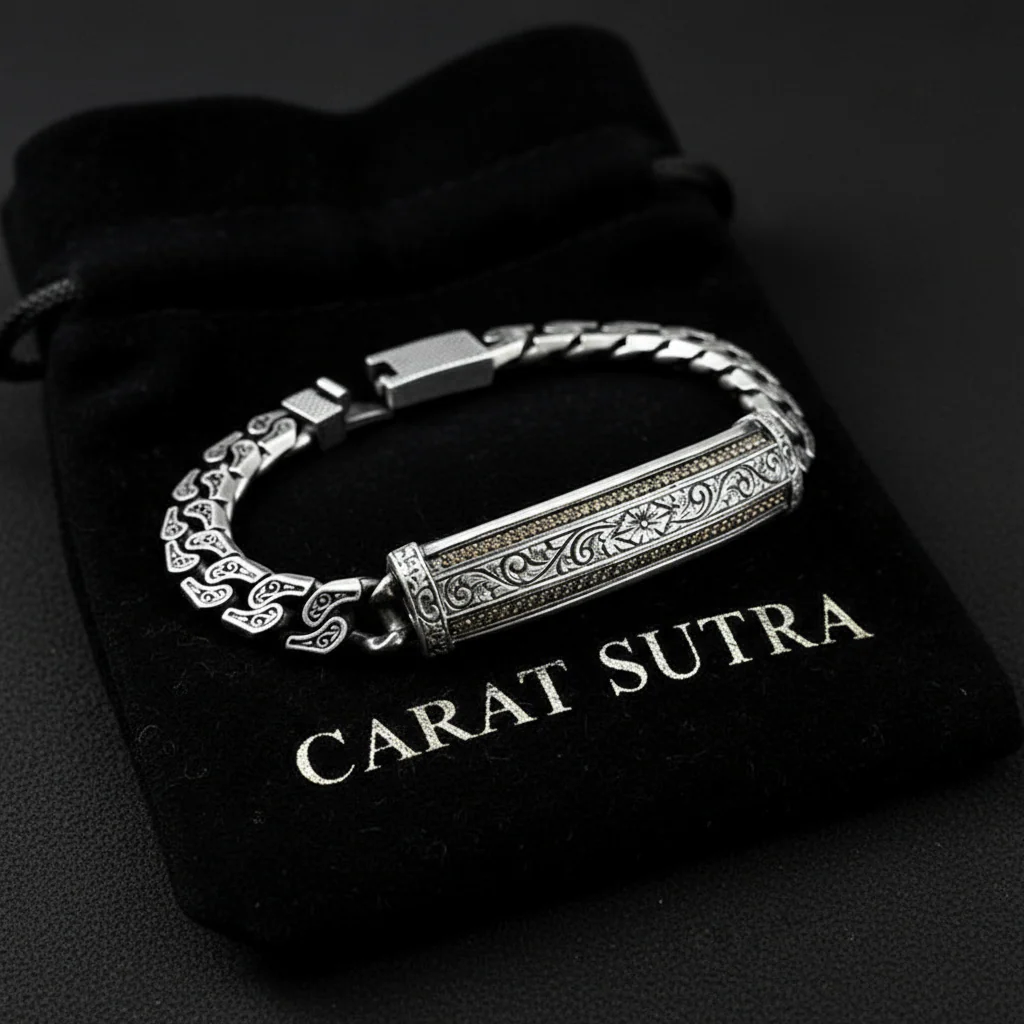 RARE PRINCE by CARAT SUTRA | Unique Design Engraved Bracelet for Men | 925 Oxidized Silver Bracelet | Men's Jewelry | With Certificate of Authenticity and 925 Hallmark - Image 5