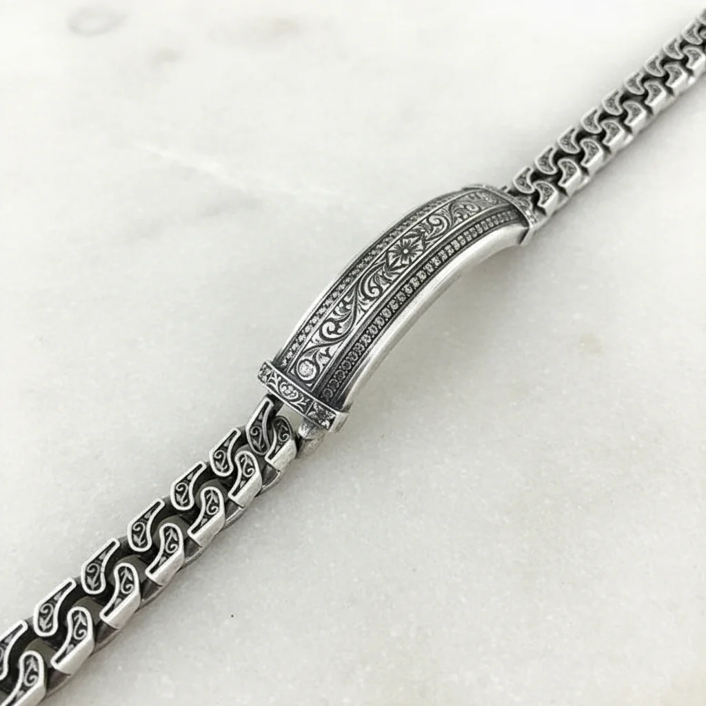 RARE PRINCE by CARAT SUTRA | Unique Design Engraved Bracelet for Men | 925 Oxidized Silver Bracelet | Men's Jewelry | With Certificate of Authenticity and 925 Hallmark - Image 6