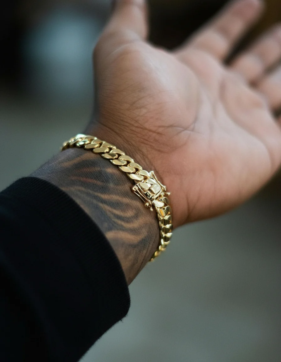 RARE PRINCE by CARAT SUTRA | 10mm Wide Solid Miami Cuban Link Bracelet | 22kt Gold Micron Plated 925 Sterling Silver Bracelet | Men's Jewelry | With Certificate of Authenticity and 925 Hallmark - Image 8
