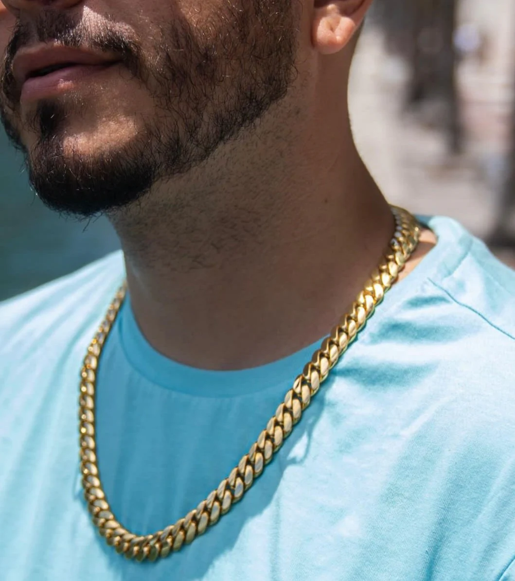 RARE PRINCE by CARAT SUTRA | 14mm Wide Solid Miami Cuban Link Chain | 22kt Gold Micron Plated 925 Sterling Silver Chain | Men's Jewelry | With Certificate of Authenticity and 925 Hallmark - Image 3