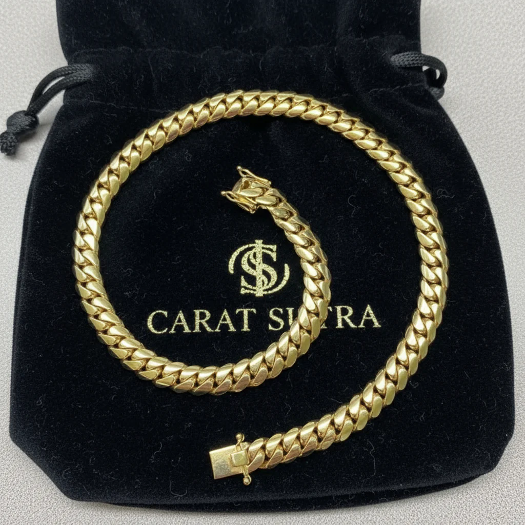 RARE PRINCE by CARAT SUTRA | 14mm Wide Solid Miami Cuban Link Chain | 22kt Gold Micron Plated 925 Sterling Silver Chain | Men's Jewelry | With Certificate of Authenticity and 925 Hallmark - Image 4