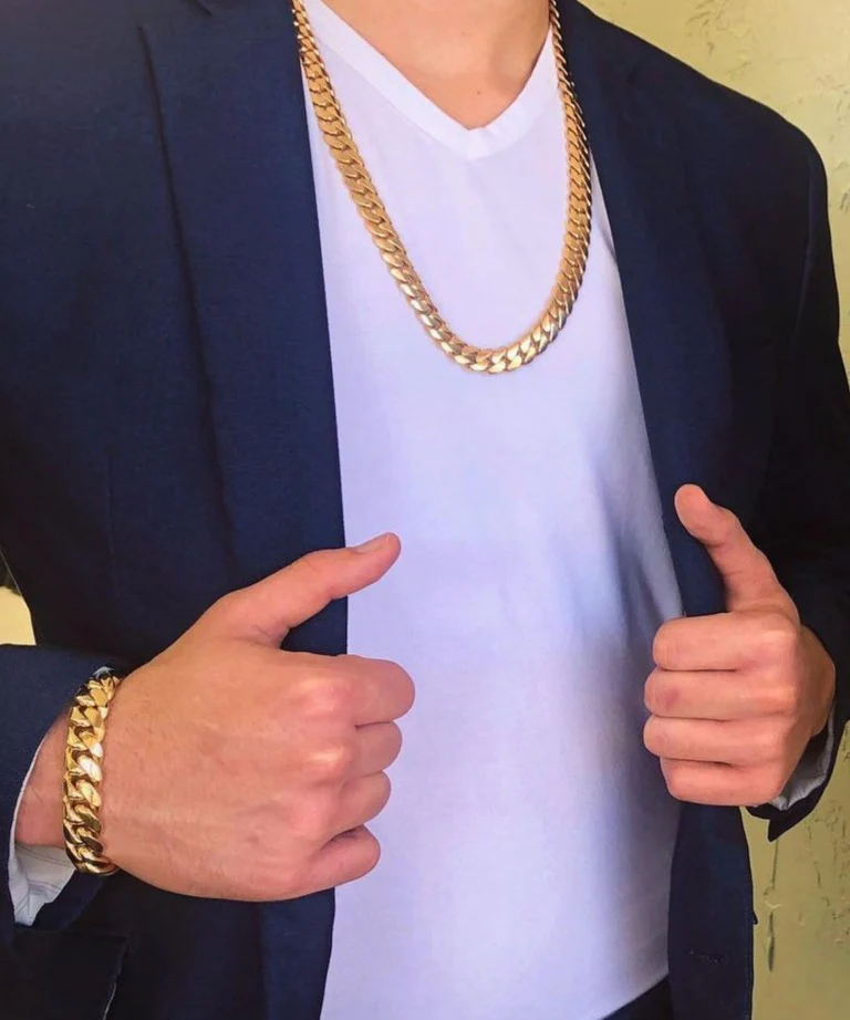 RARE PRINCE by CARAT SUTRA | 14mm Wide Solid Miami Cuban Link Chain | 22kt Gold Micron Plated 925 Sterling Silver Chain | Men's Jewelry | With Certificate of Authenticity and 925 Hallmark - Image 5