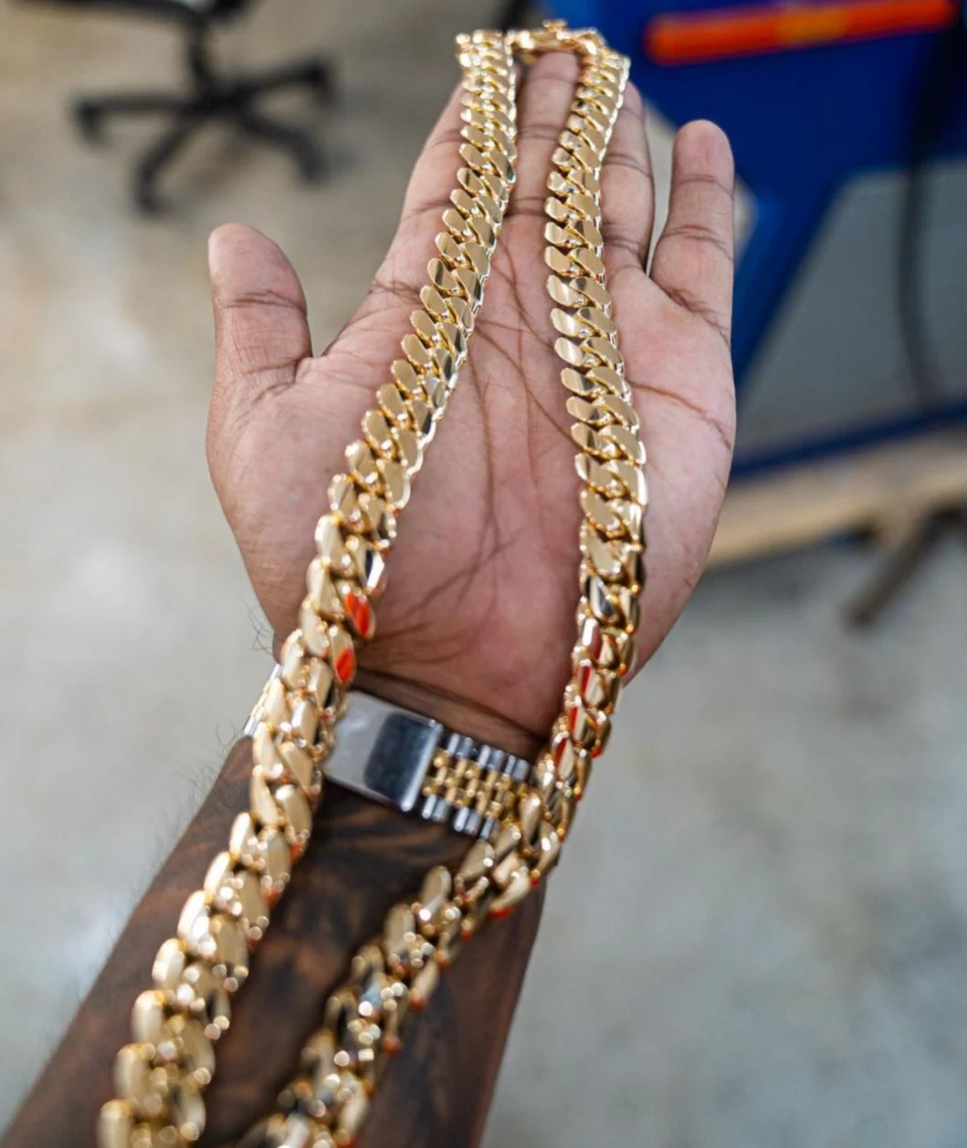 RARE PRINCE by CARAT SUTRA | 14mm Wide Solid Miami Cuban Link Chain | 22kt Gold Micron Plated 925 Sterling Silver Chain | Men's Jewelry | With Certificate of Authenticity and 925 Hallmark - Image 8