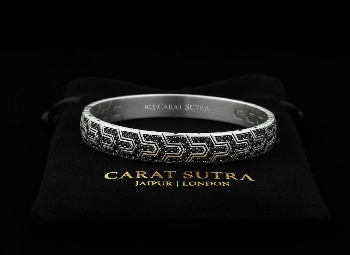 RARE PRINCE by CARAT SUTRA | Classy Black Zircon Bracelet for Men | 925 Silver Bracelet | Men's Jewelry | With Certificate of Authenticity and 925 Hallmark - Image 3