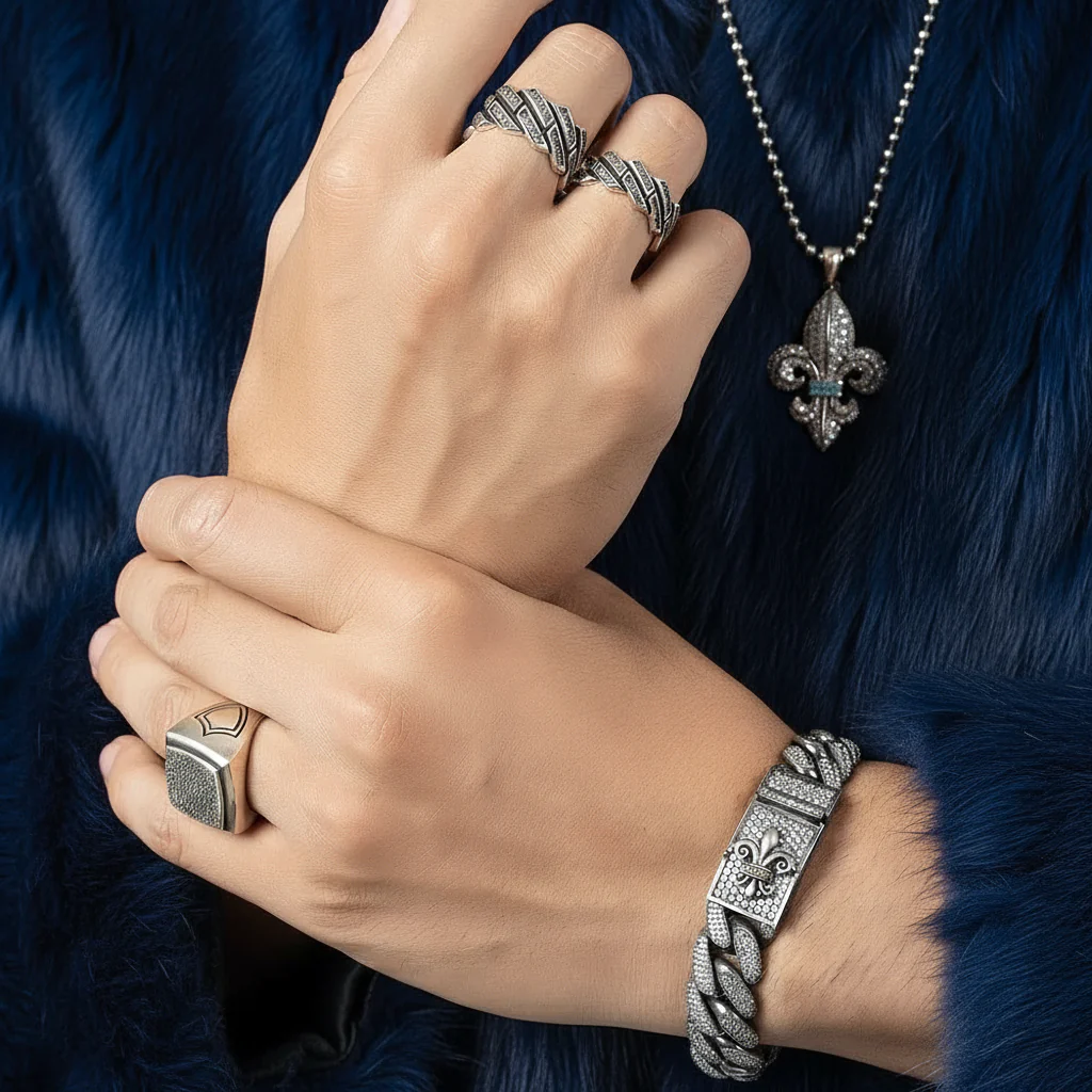 16mm Unique Fleur-De-Lis Iced Cuban Link Bracelet with Black Rhodium | Dark Oxidized 925 Silver Bracelet | With Certificate of Authenticity and 925 Hallmark - Image 5