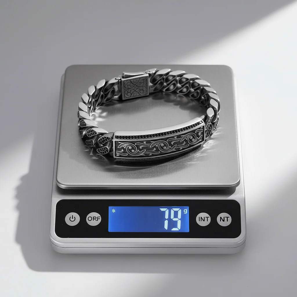RARE PRINCE by CARAT SUTRA | 16mm Unique Dark Oxidised, Hand Engraved Cuban Link Bracelet studded with black zircon | 925 Silver Bracelet | With Certificate of Authenticity and 925 Hallmark - Image 6