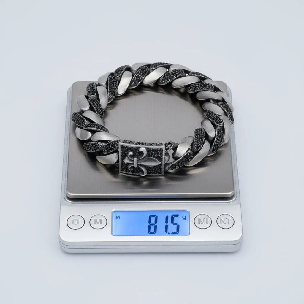 16mm wide Unique Fleur-De-Lis Black Iced Cuban Link Bracelet for Men | Dark Oxidized 925 Silver Bracelet | Men's Jewelry | With Certificate of Authenticity and 925 Hallmark - Image 6
