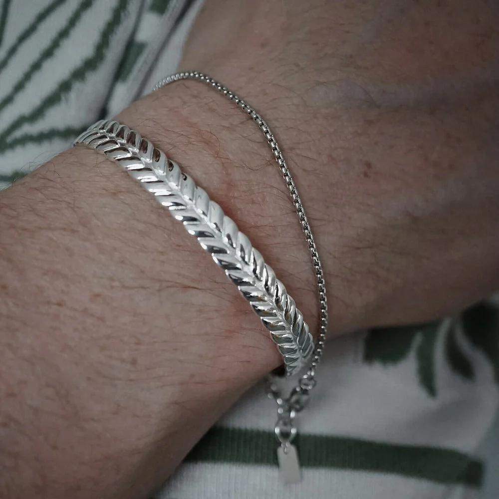 RARE PRINCE by CARAT SUTRA | Adjustable Leaf Style Bangle/kadaa/Handcuff for Men & Boys | 925 Sterling Silver Bracelet | Men's Jewelry | With Certificate of Authenticity and 925 Hallmark - Image 3