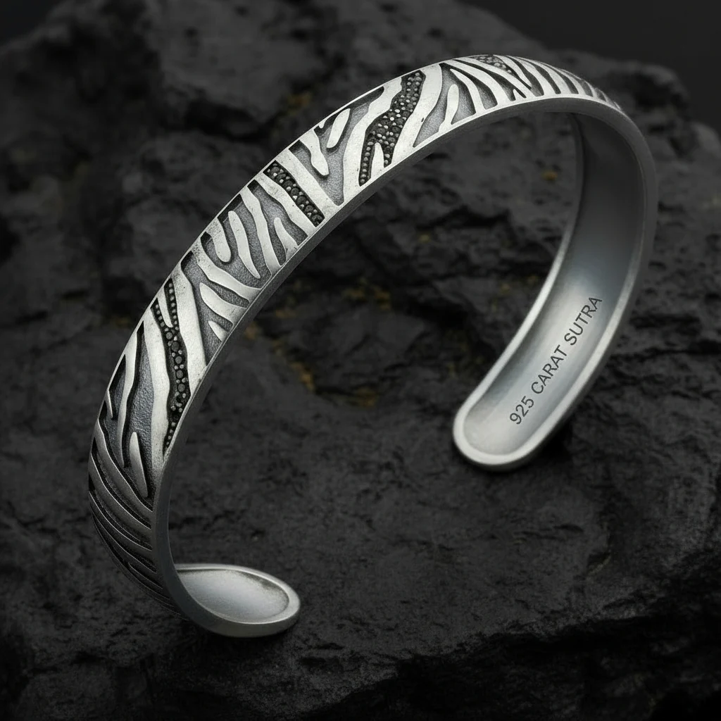 RARE PRINCE by CARAT SUTRA | Adjustable Modern Style Bangle/kadaa/Handcuff for Men & Boys | 925 Sterling Silver Bracelet | Men's Jewelry | With Certificate of Authenticity and 925 Hallmark