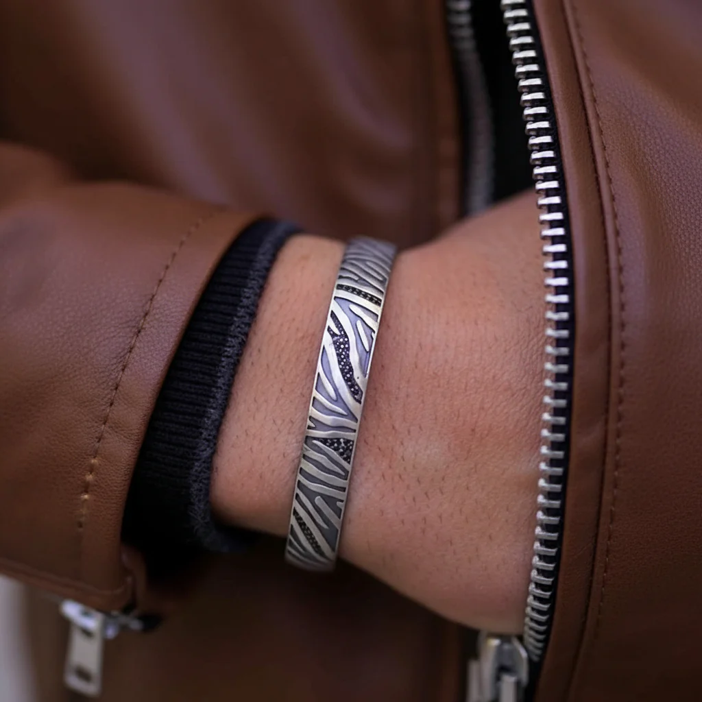 RARE PRINCE by CARAT SUTRA | Adjustable Modern Style Bangle/kadaa/Handcuff for Men & Boys | 925 Sterling Silver Bracelet | Men's Jewelry | With Certificate of Authenticity and 925 Hallmark - Image 2