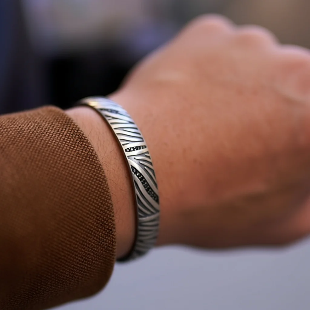 RARE PRINCE by CARAT SUTRA | Adjustable Modern Style Bangle/kadaa/Handcuff for Men & Boys | 925 Sterling Silver Bracelet | Men's Jewelry | With Certificate of Authenticity and 925 Hallmark - Image 3