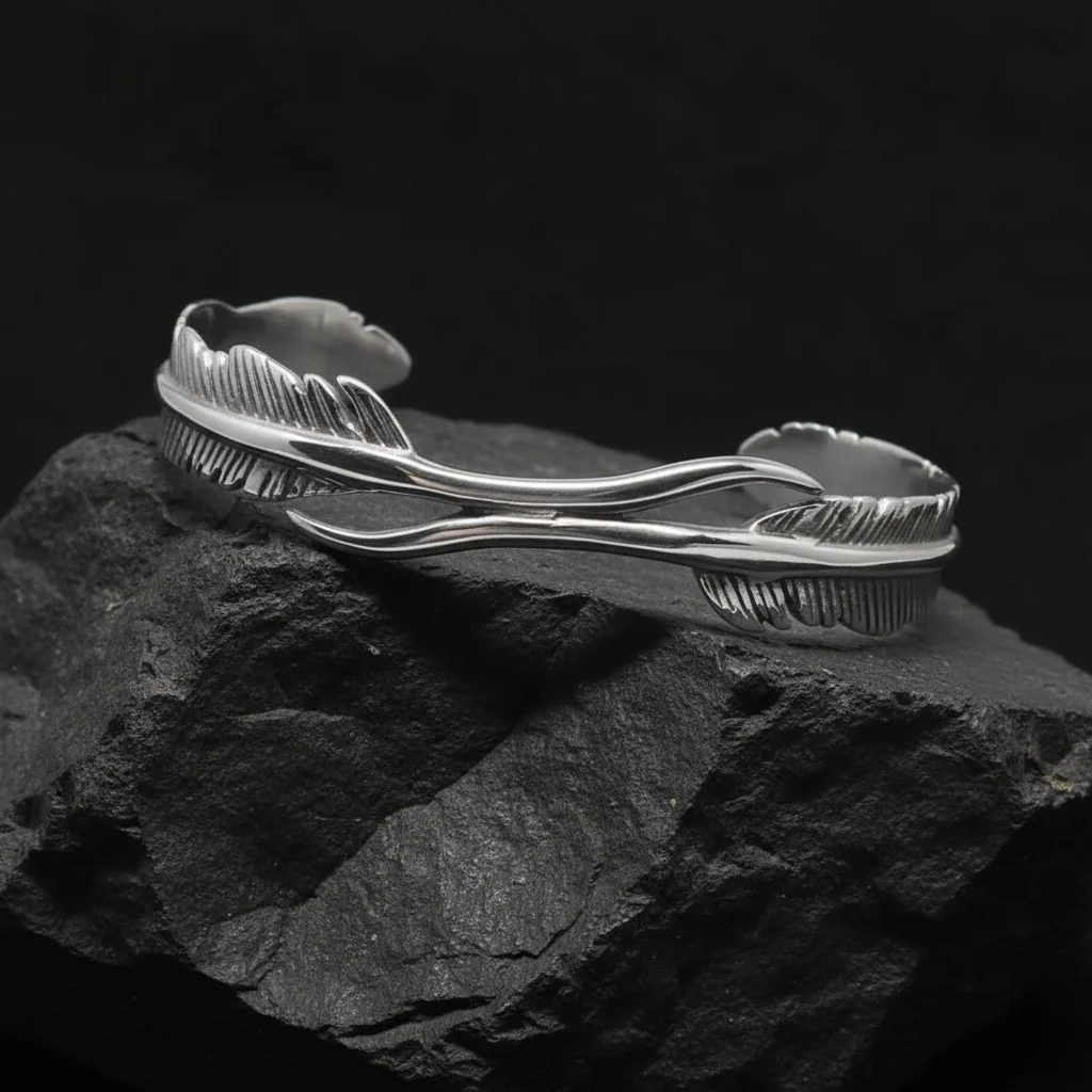 RARE PRINCE by CARAT SUTRA | Unique Adjustable Feather Style Bangle/kadaa/Handcuff for Men & Boys | 925 Sterling Silver Bracelet | Men's Jewelry | With Certificate of Authenticity and 925 Hallmark