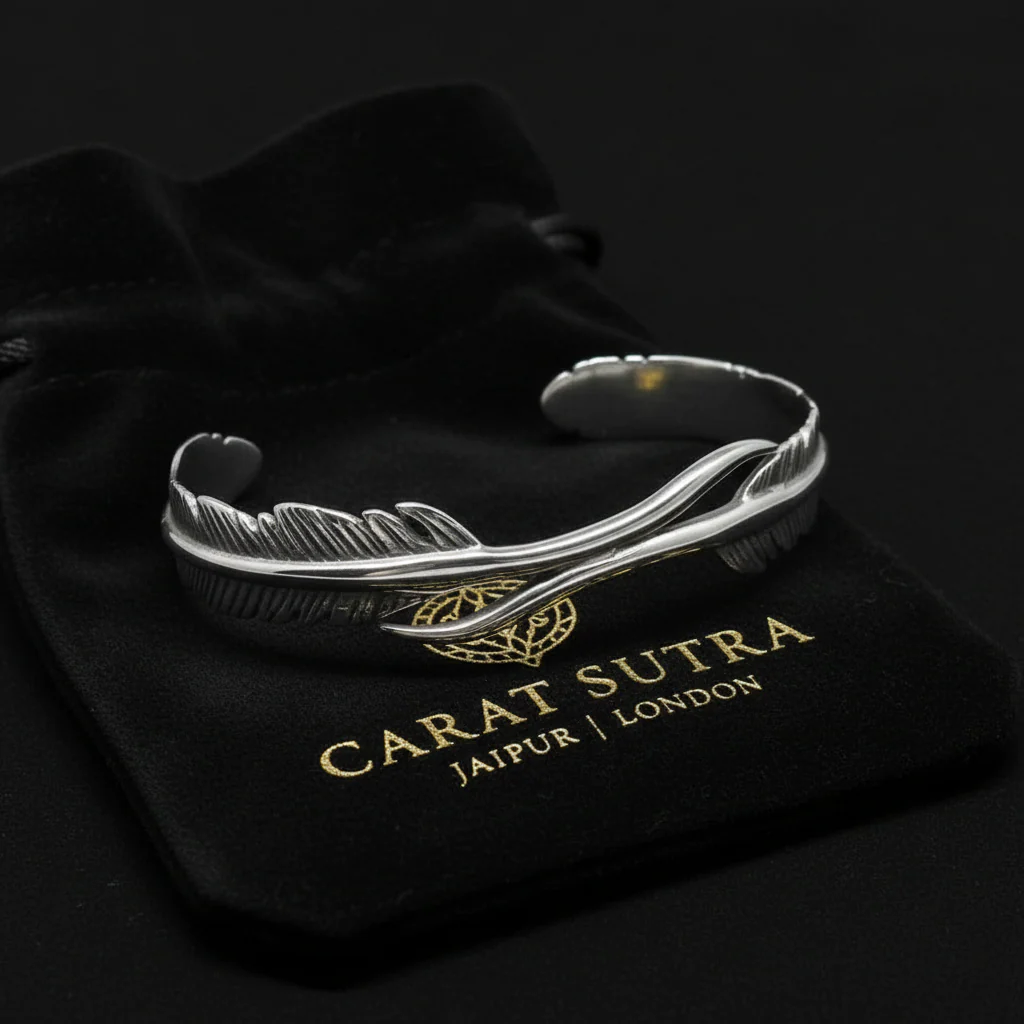 RARE PRINCE by CARAT SUTRA | Unique Adjustable Feather Style Bangle/kadaa/Handcuff for Men & Boys | 925 Sterling Silver Bracelet | Men's Jewelry | With Certificate of Authenticity and 925 Hallmark - Image 11