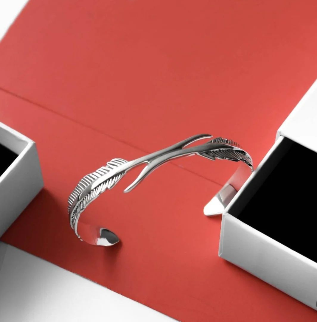 RARE PRINCE by CARAT SUTRA | Unique Adjustable Feather Style Bangle/kadaa/Handcuff for Men & Boys | 925 Sterling Silver Bracelet | Men's Jewelry | With Certificate of Authenticity and 925 Hallmark - Image 6