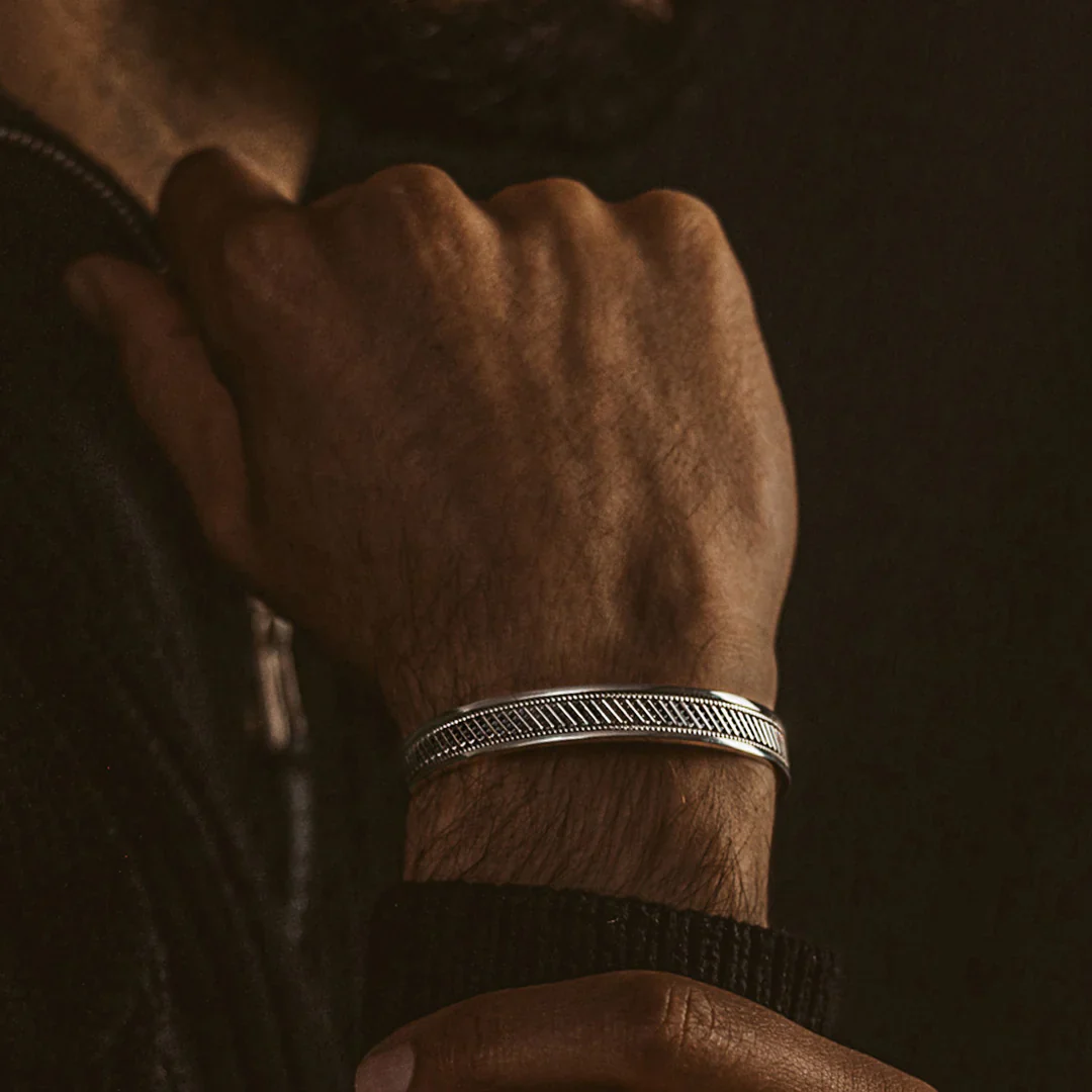 RARE PRINCE by CARAT SUTRA | Unique Style Oxidized Sterling Silver Bangle/kadaa/Handcuff for Men & Boys | 925 Sterling Silver Bracelet | Men's Jewelry | With Certificate of Authenticity and 925 Hallmark - Image 2