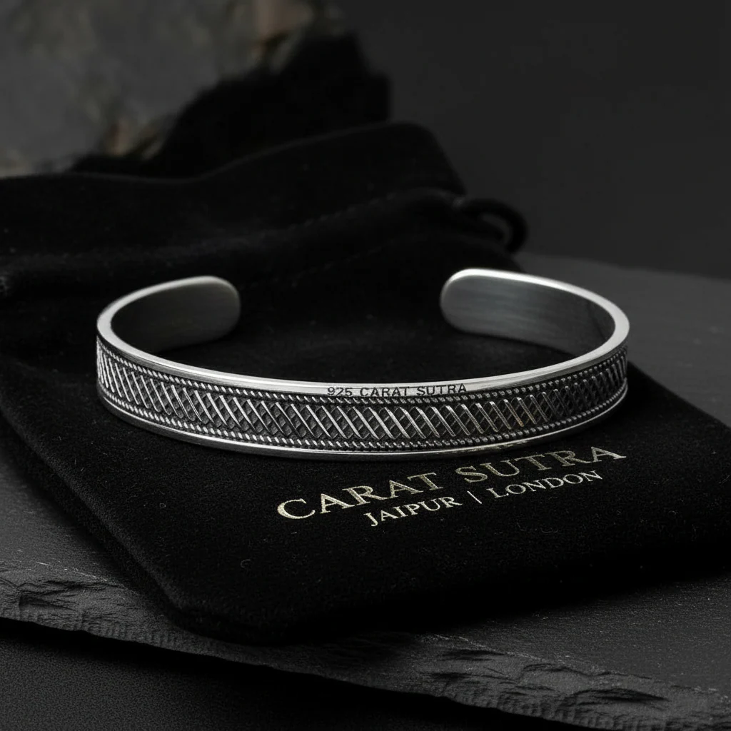 RARE PRINCE by CARAT SUTRA | Unique Style Oxidized Sterling Silver Bangle/kadaa/Handcuff for Men & Boys | 925 Sterling Silver Bracelet | Men's Jewelry | With Certificate of Authenticity and 925 Hallmark - Image 3