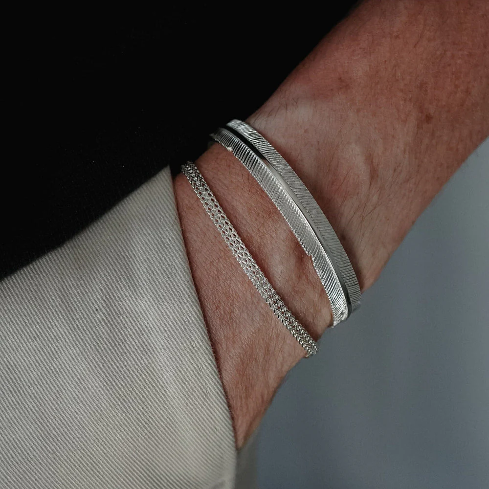 RARE PRINCE by CARAT SUTRA | Adjustable Feather Style Bangle/kadaa/Handcuff for Men & Boys | 925 Sterling Silver Bracelet | Men's Jewelry | With Certificate of Authenticity and 925 Hallmark - Image 5