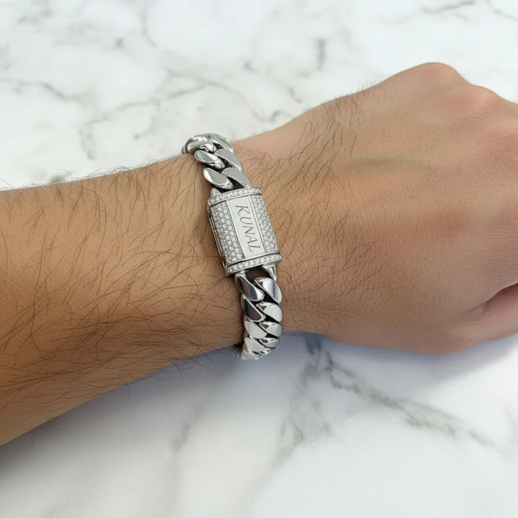 RARE PRINCE by CARAT SUTRA | Solid 10mm Miami Cuban Link Bracelet with Iced Lock | 22kt Gold Micron Plated on 925 Sterling Silver Bracelet with AAA+ Quality Swarovski Diamonds | Men's Jewelry | With Certificate of Authenticity and 925 Hallmark - Image 3