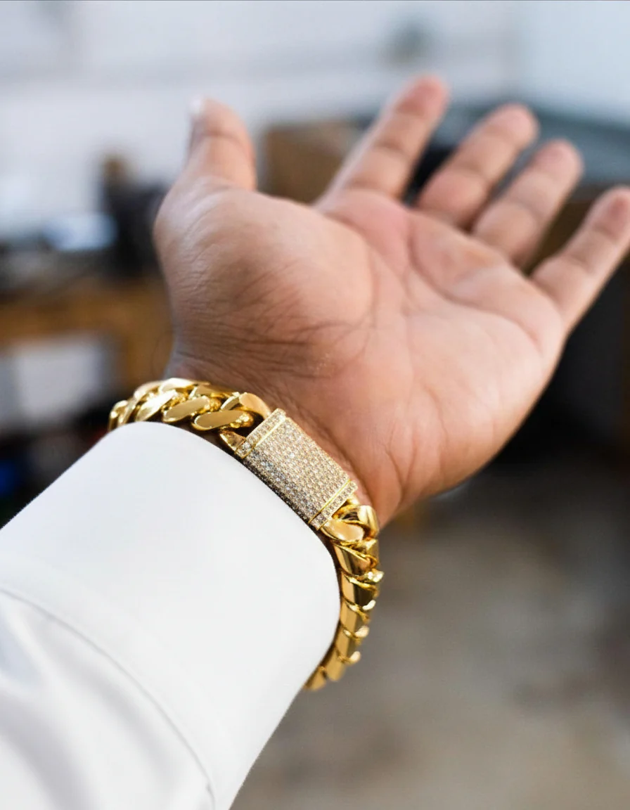 RARE PRINCE by CARAT SUTRA | Solid 10mm Miami Cuban Link Bracelet with Iced Lock | 22kt Gold Micron Plated on 925 Sterling Silver Bracelet with AAA+ Quality Swarovski Diamonds | Men's Jewelry | With Certificate of Authenticity and 925 Hallmark - Image 6