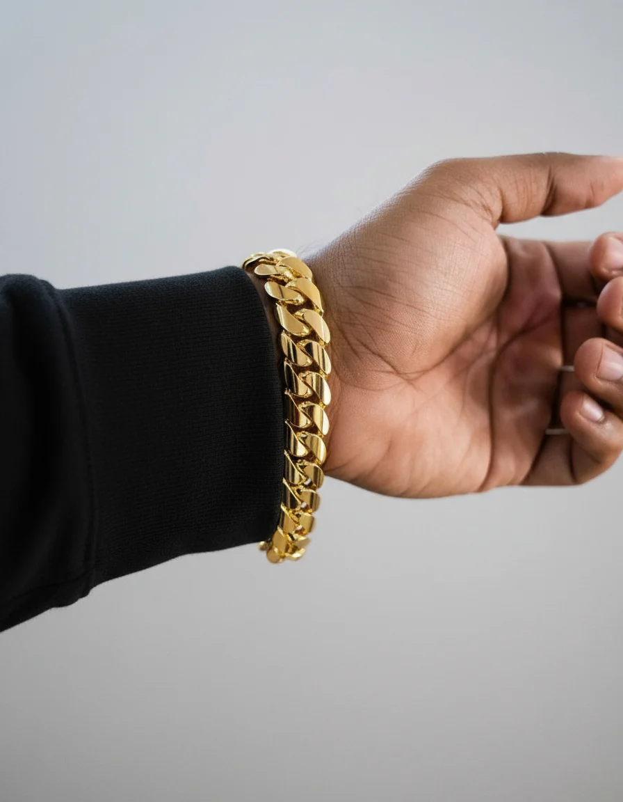 RARE PRINCE by CARAT SUTRA | Solid 10mm Miami Cuban Link Bracelet with Iced Lock | 22kt Gold Micron Plated on 925 Sterling Silver Bracelet with AAA+ Quality Swarovski Diamonds | Men's Jewelry | With Certificate of Authenticity and 925 Hallmark - Image 7