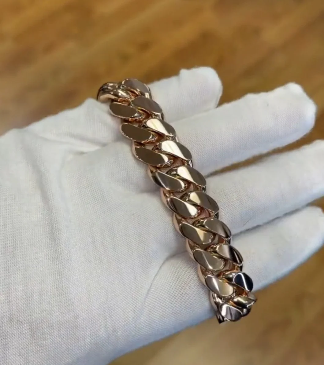 RARE PRINCE by CARAT SUTRA | 16mm wide Solid Miami Cuban Link Bracelet With Iced Lock in Baguettes | Rosegold Plated 925 Sterling Silver Bracelet | Men's Jewelry | With Certificate of Authenticity and 925 Hallmark - Image 3