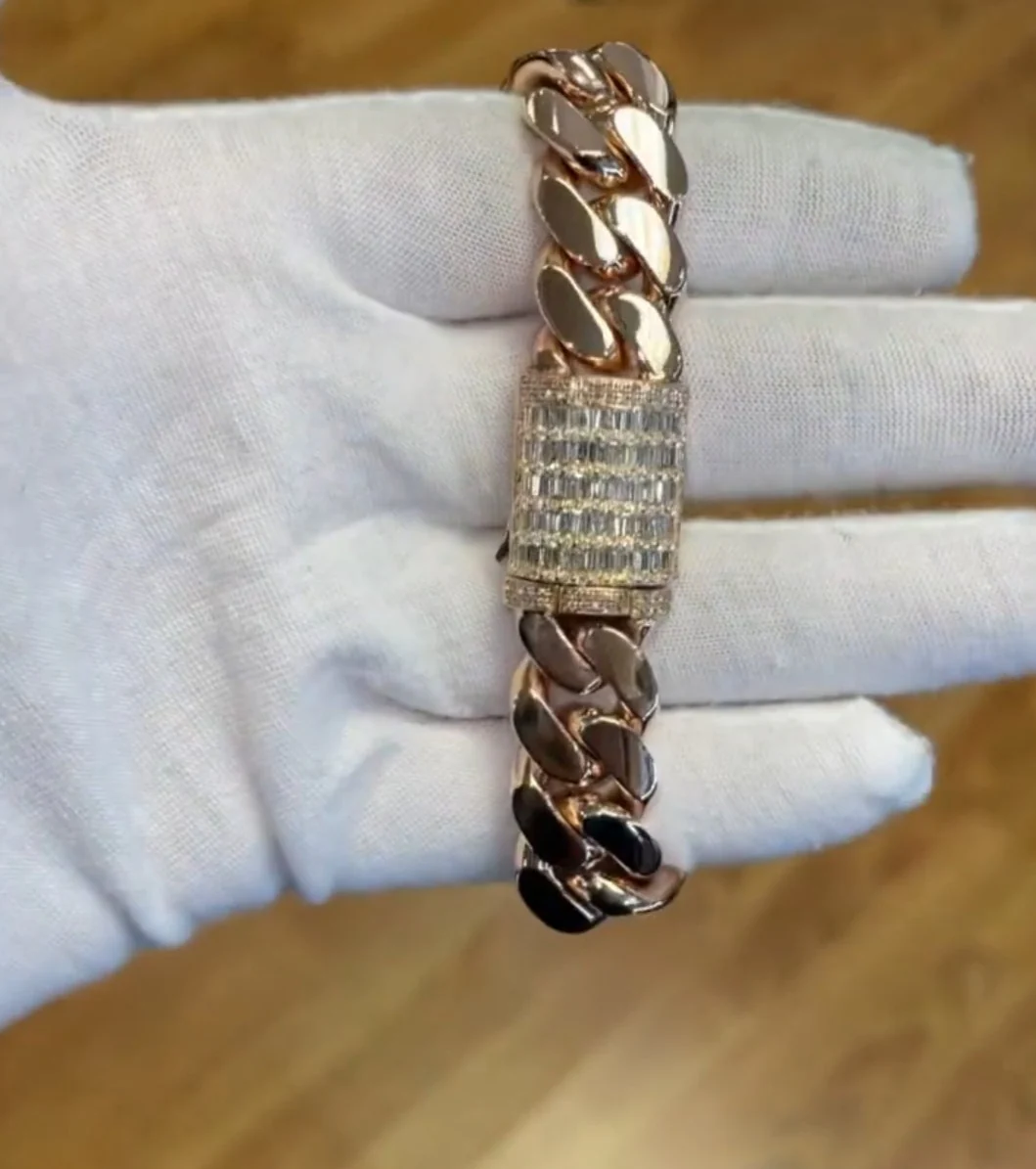 RARE PRINCE by CARAT SUTRA | 16mm wide Solid Miami Cuban Link Bracelet With Iced Lock in Baguettes | Rosegold Plated 925 Sterling Silver Bracelet | Men's Jewelry | With Certificate of Authenticity and 925 Hallmark - Image 4
