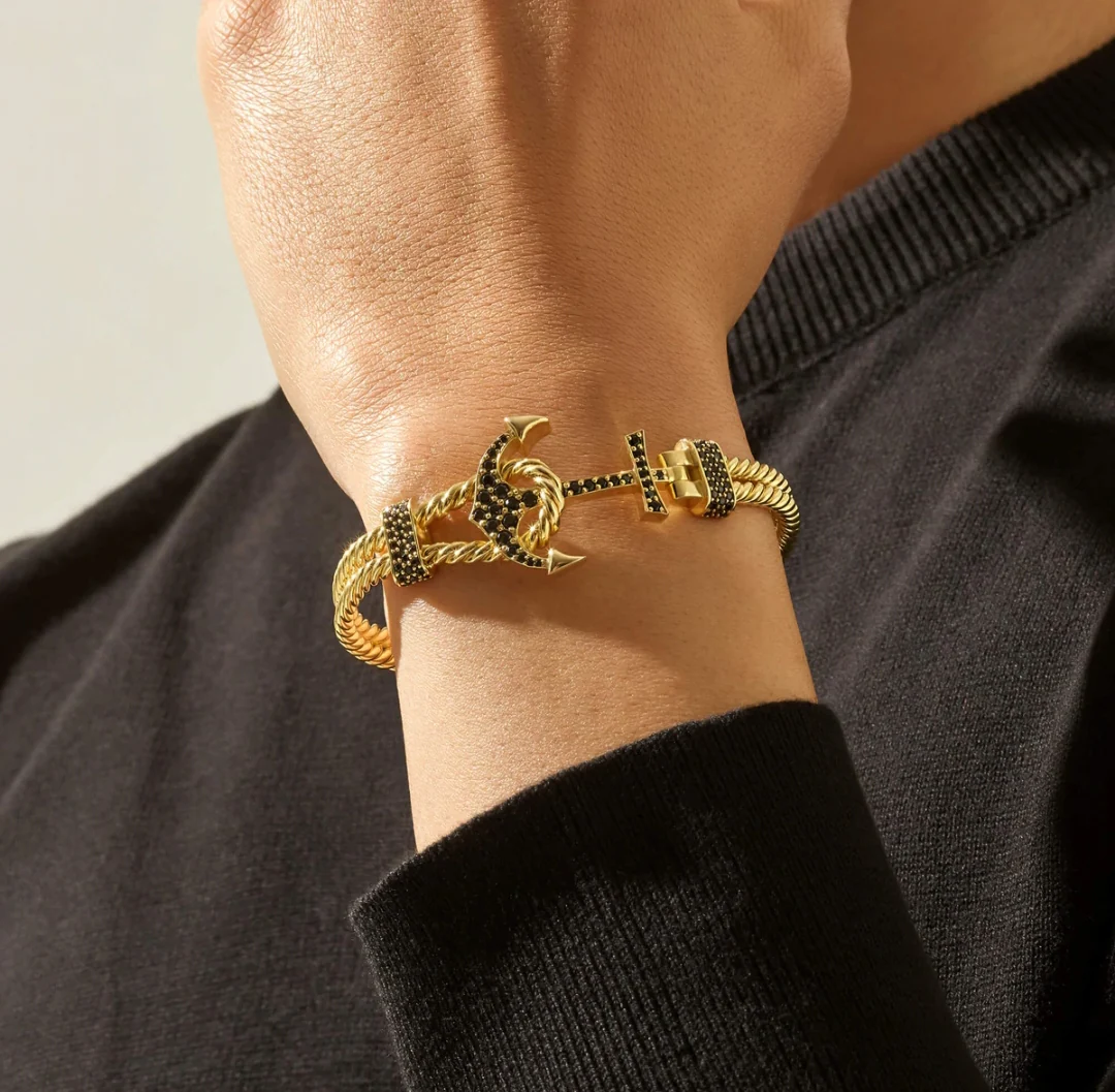Twined Solid Anchor Bangle Bracelet for Men, 925 Sterling Silver/ 22kt Micron Gold Plated Silver Bracelet| With Certificate of Authenticity and 925 Hallmark - Image 3