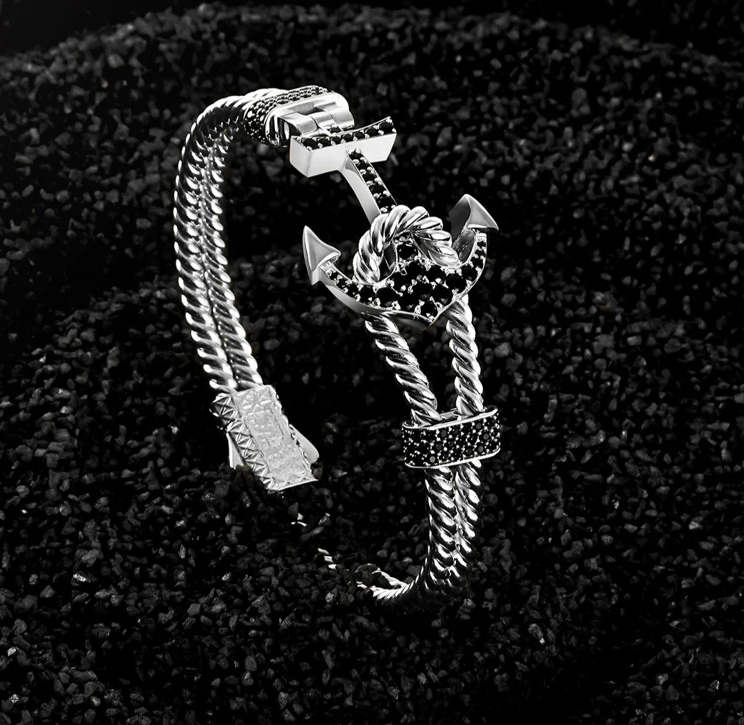 Twined Solid Anchor Bangle Bracelet for Men, 925 Sterling Silver/ 22kt Micron Gold Plated Silver Bracelet| With Certificate of Authenticity and 925 Hallmark - Image 4