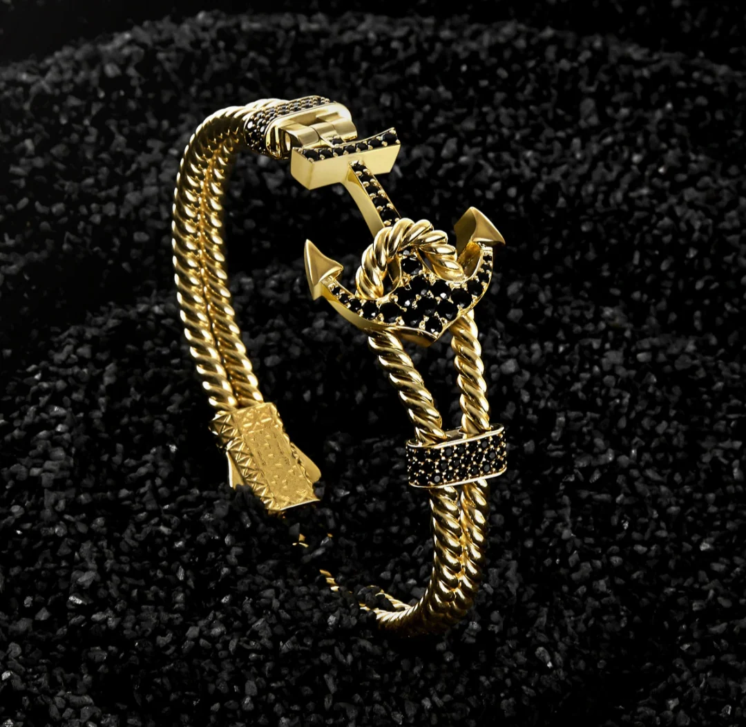 Twined Solid Anchor Bangle Bracelet for Men, 925 Sterling Silver/ 22kt Micron Gold Plated Silver Bracelet| With Certificate of Authenticity and 925 Hallmark - Image 5