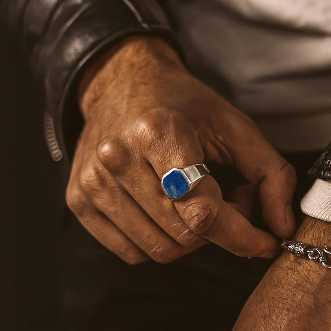 RARE PRINCE by CARAT SUTRA | Classic Signet Ring with Natural Lapis Lazuli | 925 Sterling Silver Ring | Men's Jewelry | With Certificate of Authenticity and 925 Hallmark - Image 2
