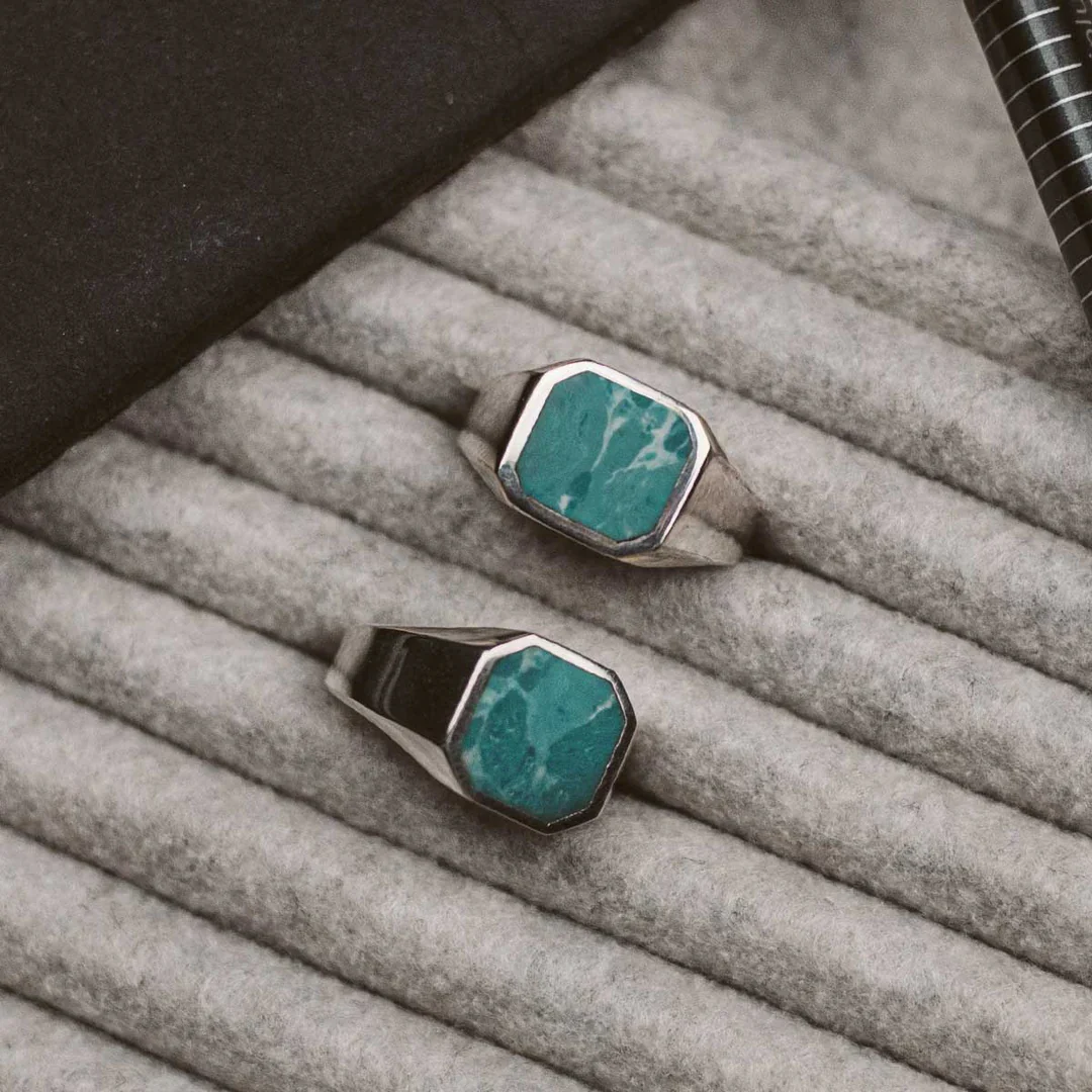RARE PRINCE by CARAT SUTRA | Classic Signet Ring with Natural Blue Turquoise | 925 Sterling Silver Ring | Men's Jewelry | With Certificate of Authenticity and 925 Hallmark - Image 2