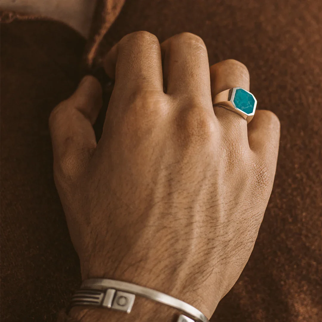 RARE PRINCE by CARAT SUTRA | Classic Signet Ring with Natural Blue Turquoise | 925 Sterling Silver Ring | Men's Jewelry | With Certificate of Authenticity and 925 Hallmark - Image 3