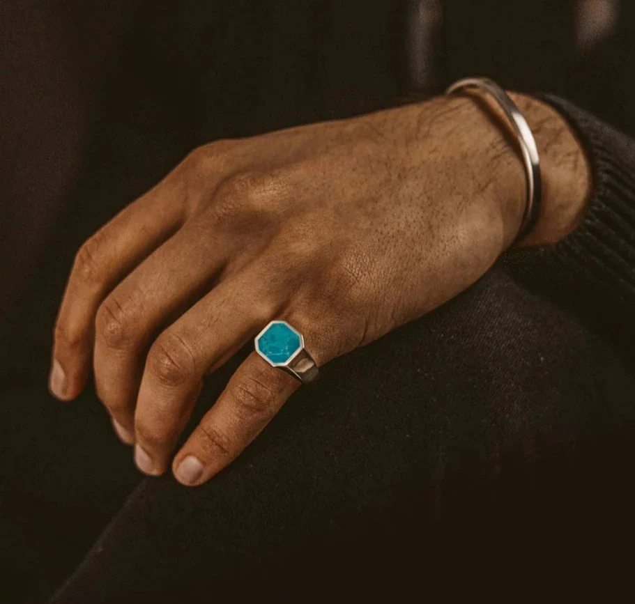 RARE PRINCE by CARAT SUTRA | Classic Signet Ring with Natural Blue Turquoise | 925 Sterling Silver Ring | Men's Jewelry | With Certificate of Authenticity and 925 Hallmark - Image 4