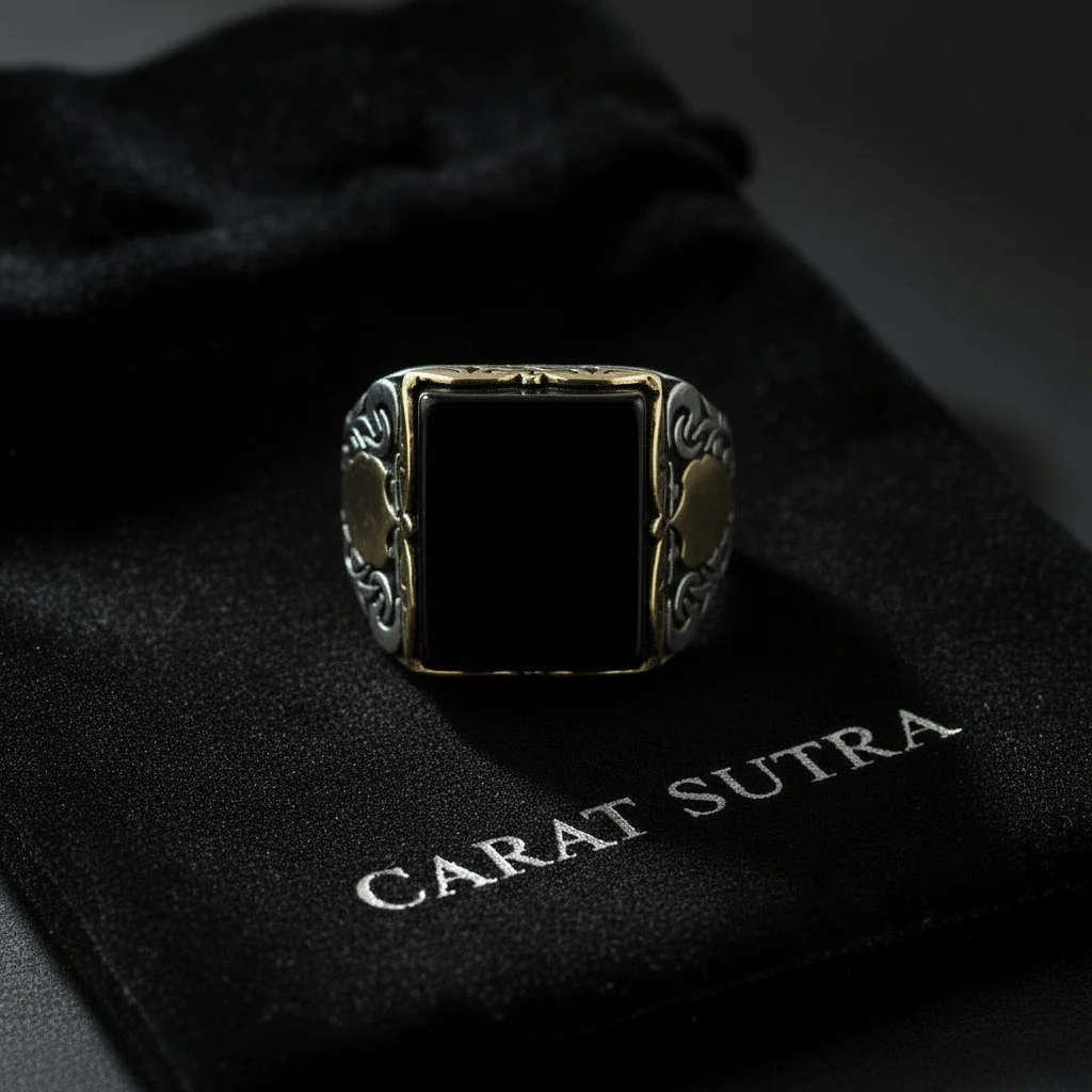RARE PRINCE by CARAT SUTRA | Unique Turkish Style Ring with Natural Black Onyx for Men, Oxidized Sterling Silver 925 Ring | Jewellery for Men| With Certificate of Authenticity and 925 Hallmark - Image 2