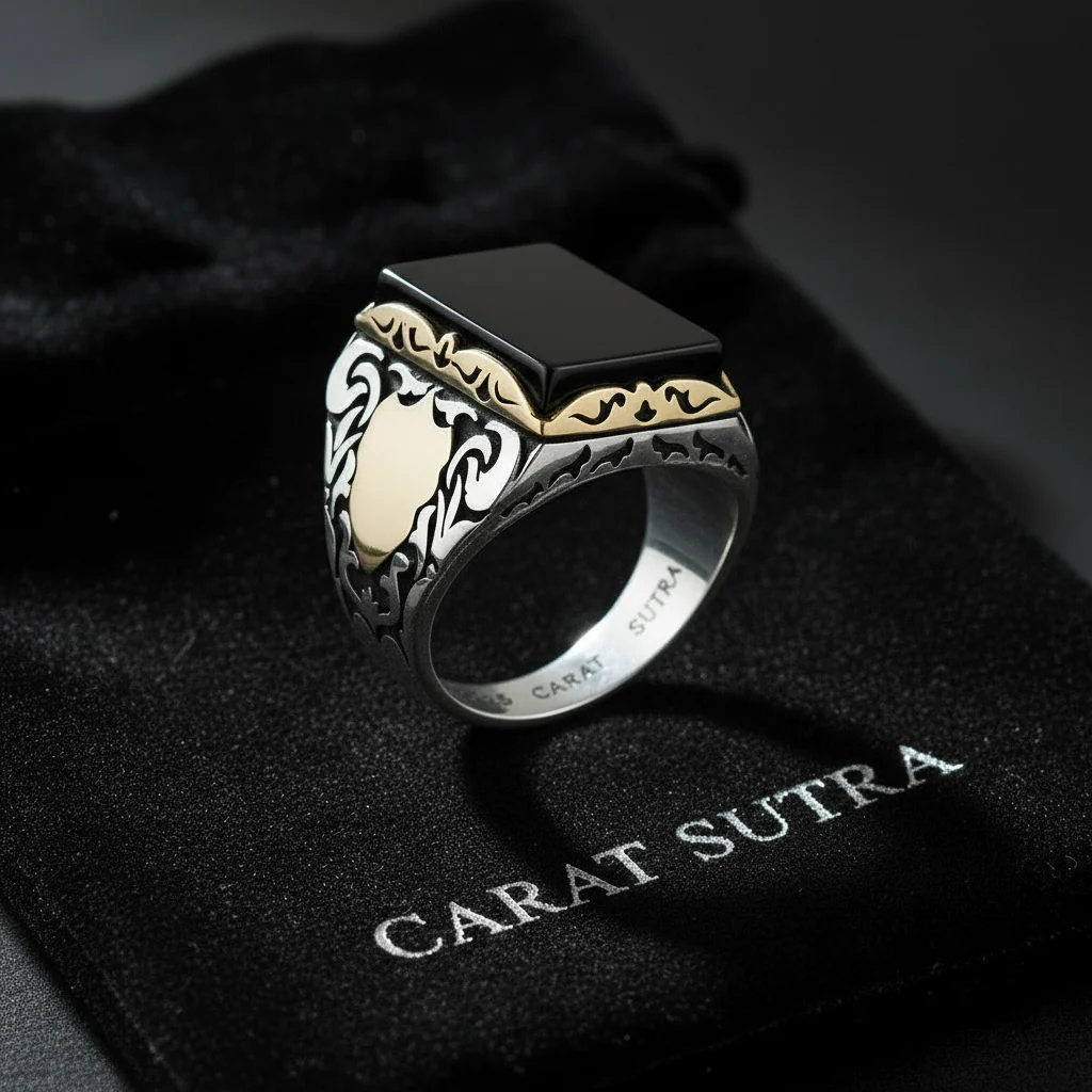 RARE PRINCE by CARAT SUTRA | Unique Turkish Style Ring with Natural Black Onyx for Men, Oxidized Sterling Silver 925 Ring | Jewellery for Men| With Certificate of Authenticity and 925 Hallmark - Image 3