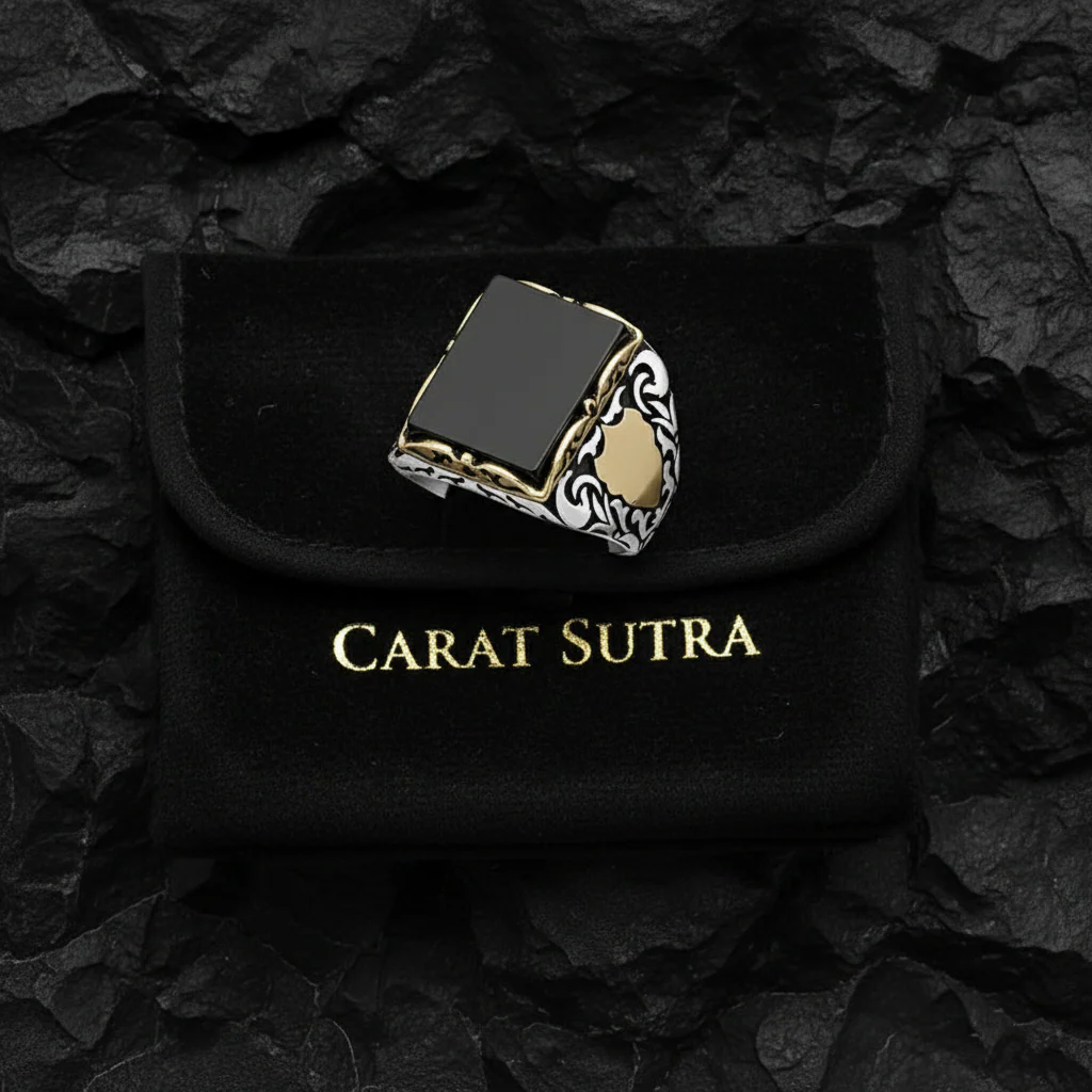 RARE PRINCE by CARAT SUTRA | Unique Turkish Style Ring with Natural Black Onyx for Men, Oxidized Sterling Silver 925 Ring | Jewellery for Men| With Certificate of Authenticity and 925 Hallmark - Image 6