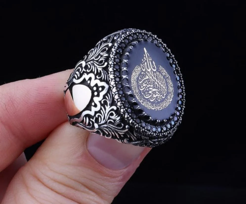 RARE PRINCE by CARAT SUTRA | Custom Order, Oxidized Sterling Silver 925 Ring with Arabic Engraving | Jewellery for Men| With Certificate of Authenticity and 925 Hallmark