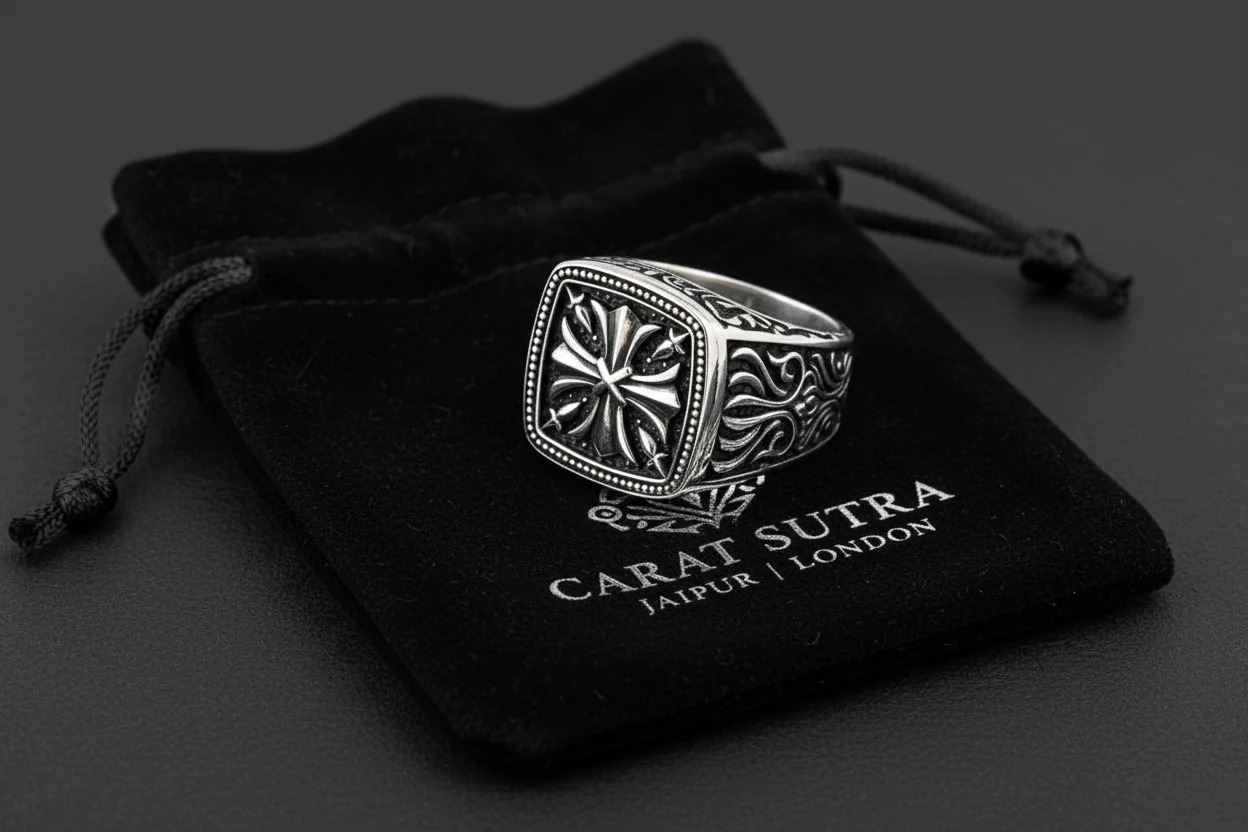 RARE PRINCE by CARAT SUTRA | Exclusive Cross Vintage Byzantine Style Signet Ring for Men, Oxidized Sterling Silver 925 Ring | Jewellery for Men| With Certificate of Authenticity and 925 Hallmark - Image 2