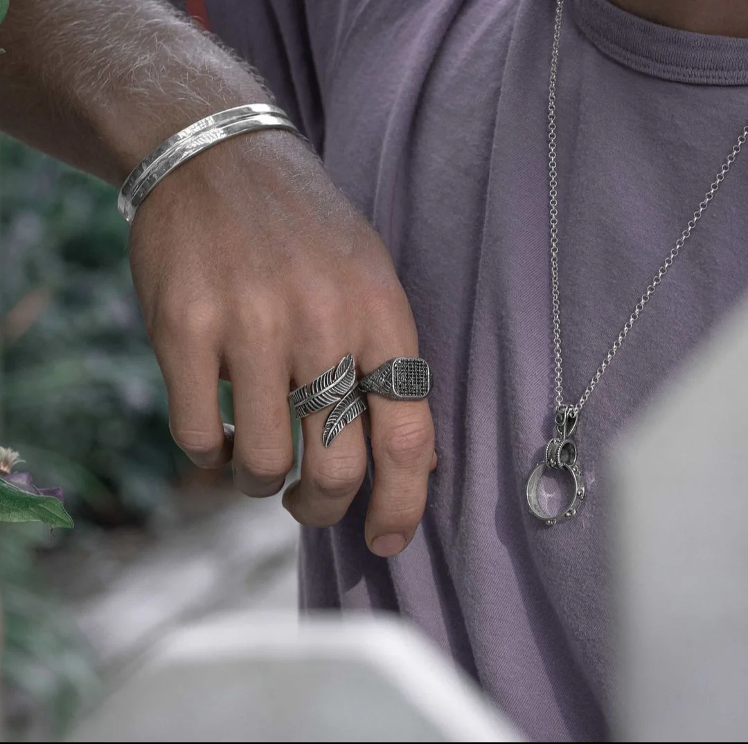RARE PRINCE by CARAT SUTRA | Exclusive Feather Style Signet Ring for Men, Oxidized Sterling Silver 925 Ring | Jewellery for Men| With Certificate of Authenticity and 925 Hallmark - Image 2
