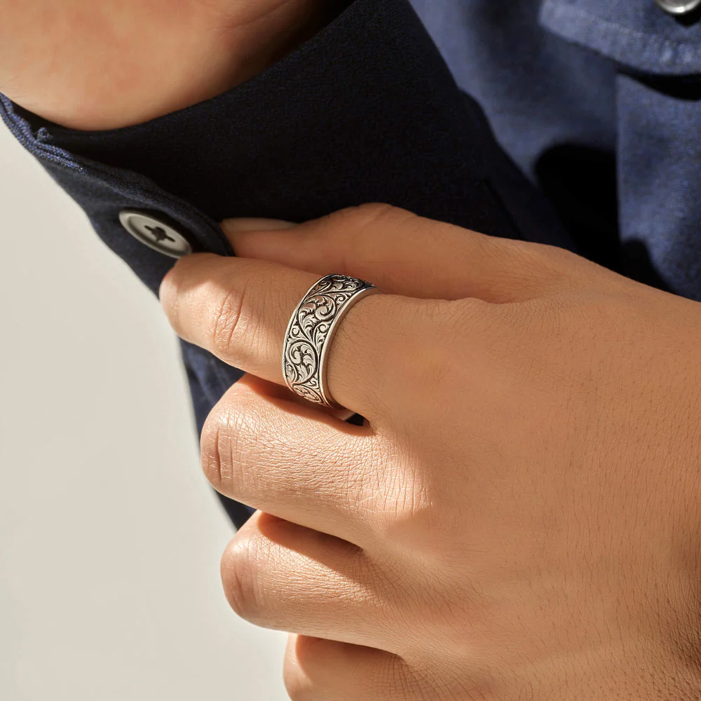 RARE PRINCE by CARAT SUTRA | Exclusive Classic Band Ring for Men, Oxidized Sterling Silver 925 Ring | Jewellery for Men| With Certificate of Authenticity and 925 Hallmark