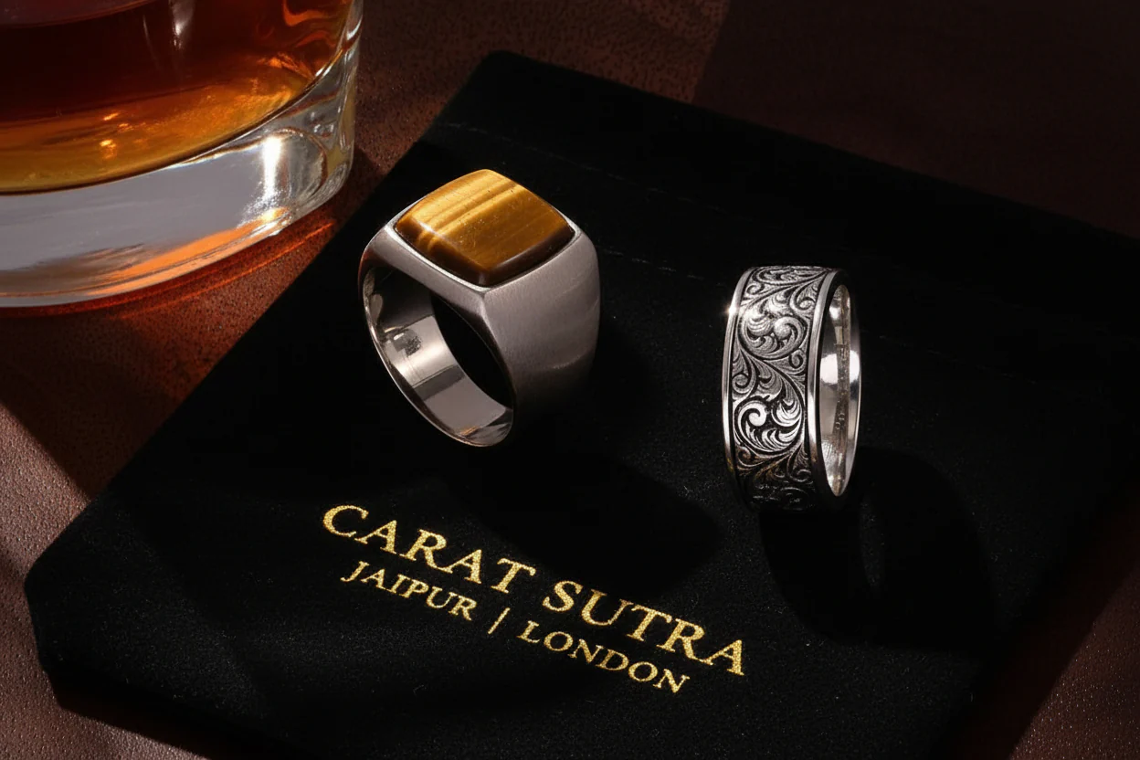 RARE PRINCE by CARAT SUTRA | Exclusive Classic Band Ring for Men, Oxidized Sterling Silver 925 Ring | Jewellery for Men| With Certificate of Authenticity and 925 Hallmark - Image 2