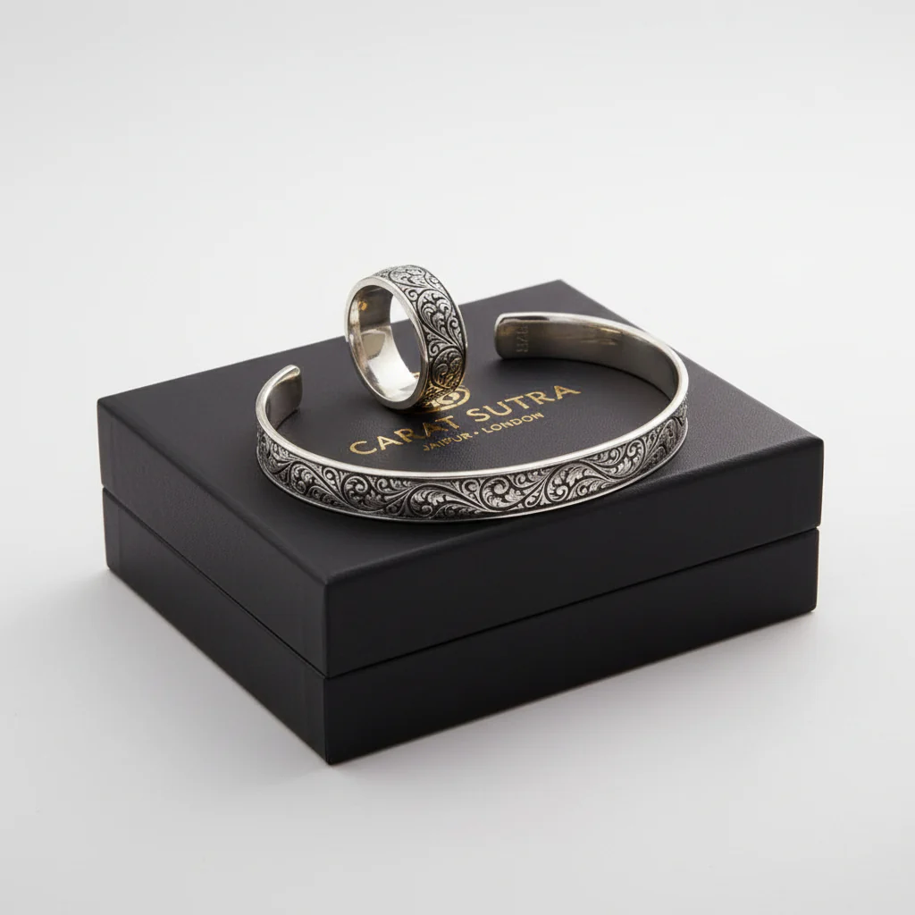 RARE PRINCE by CARAT SUTRA | Exclusive Classic Band Ring for Men, Oxidized Sterling Silver 925 Ring | Jewellery for Men| With Certificate of Authenticity and 925 Hallmark - Image 5